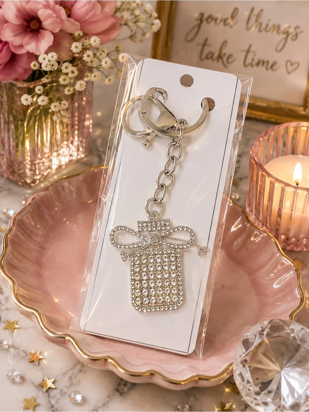 Fashion Jewelry Silver Sparkling Gift Box Charm Key Holder